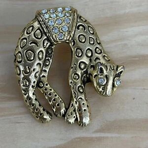 Vintage Spotted Leopard with Rhinestone Brooch
